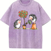 Hedgehog & Hearts with Hedgehog Love Vintage Washed T-Shirt in Purple