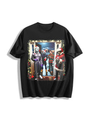 Retro Christmas Horror Movies Cotton T-Shirt in Black