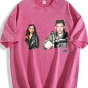 Retro Couple Portrait Vintage Washed T-Shirt in Red