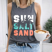 Sun Salt Sand Palm Trees Women's Color Cotton Tank Top in Gray