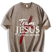 Premium Christian God Faith Lifetime Member Team Jesus Vintage Washed T-Shirt in Brown