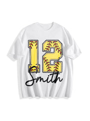 Custom Softball Personalized Softball Number Cotton T-Shirt in White