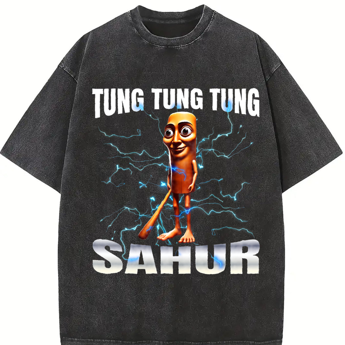 Tung Sahur Trendy vintage washed oversized T-shirt in Black
