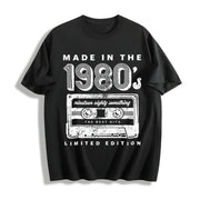 Made in the 1980s Retro Cassette Tape Music Cute Ladies Cotton T-Shirt in Black