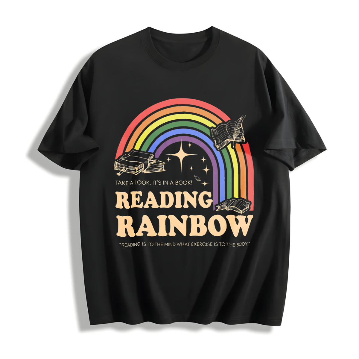 Reading Rainbow Retro Librarian Cotton T-Shirt in Black
