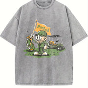 Parlnd Golf Cartoon Character Vintage Washed T-Shirt in Gray