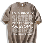 Style – Proud Sister and Awesome Brother vintage washed oversized T-shirt in Brown