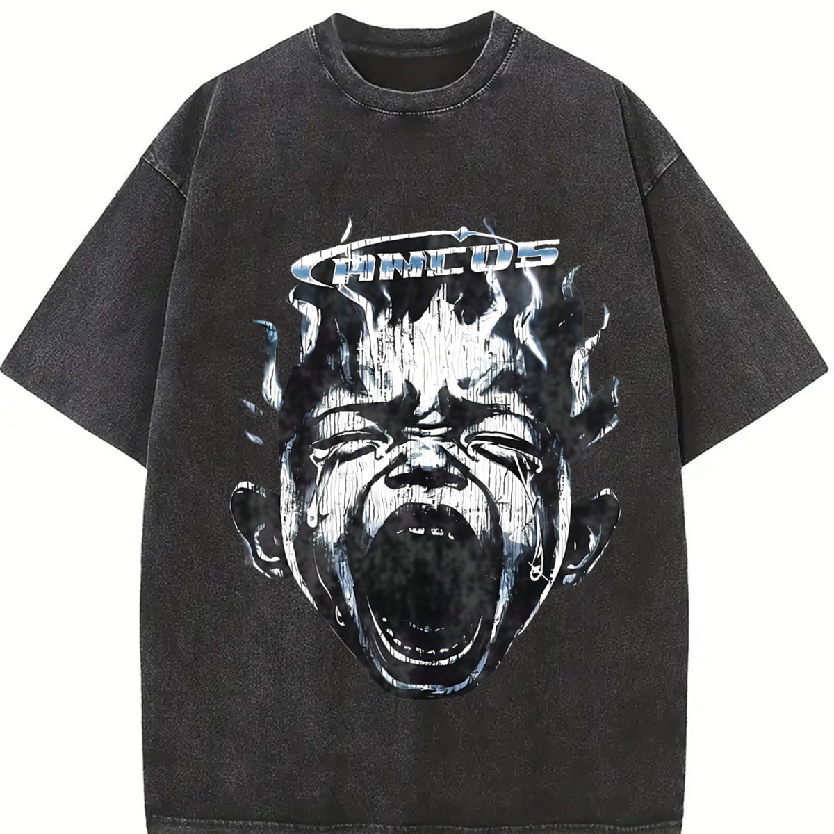 Screaming Face Flame Tank Vintage Washed T-Shirt in Black