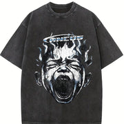 Screaming Face Flame Tank Vintage Washed T-Shirt in Black