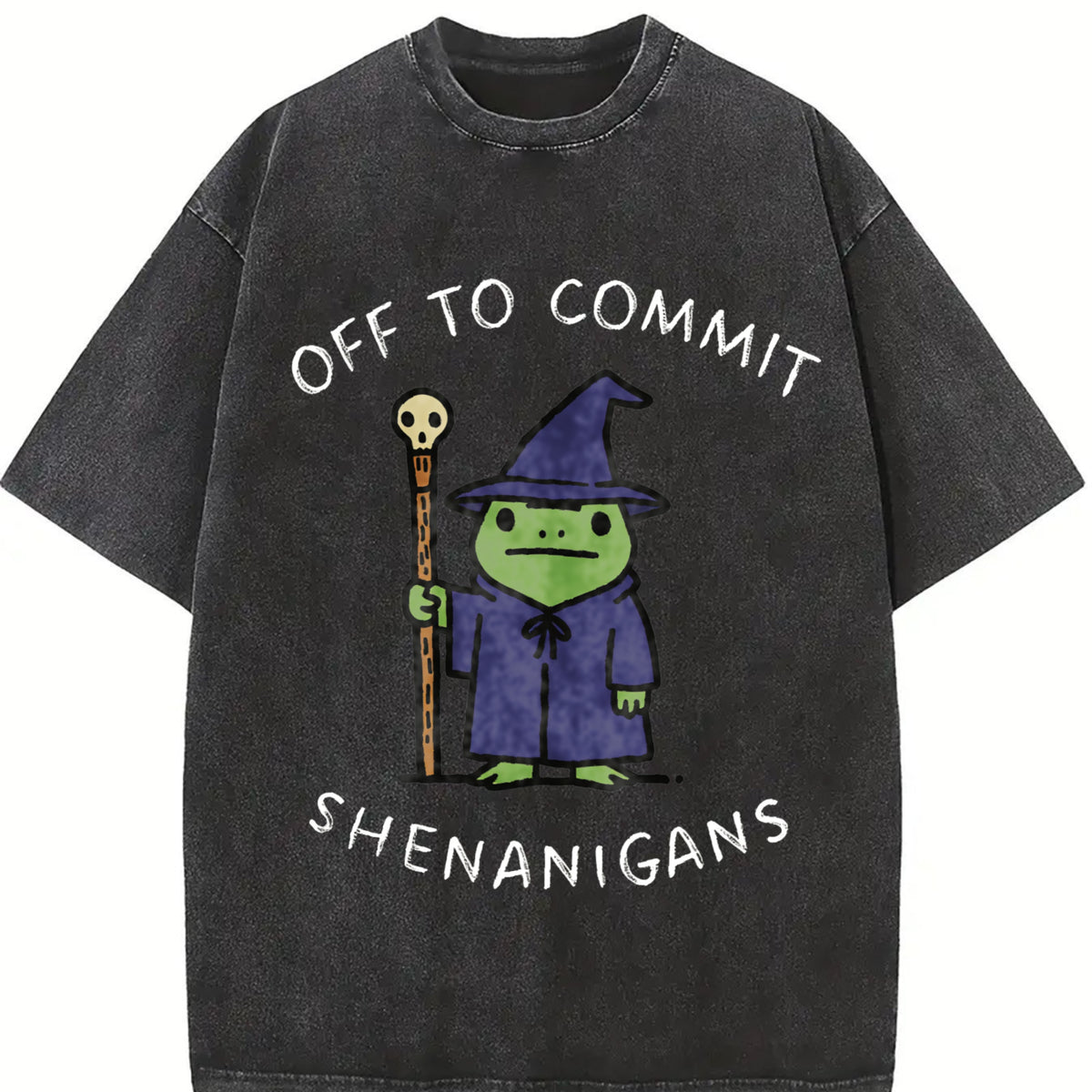 Off to Commit Shenanigans Wizard Frog DnD vintage washed oversized T-shirt in Black