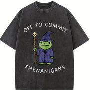 Off to Commit Shenanigans Wizard Frog DnD vintage washed oversized T-shirt in Black