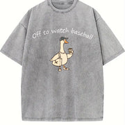 Off to Watch Baseball Goose Vintage Washed T-Shirt in Gray