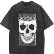 And Fashionable Eye-catching and Patterns Vintage Washed T-Shirt in Black