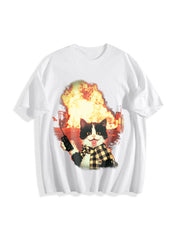 Explosion Cat Cotton T-Shirt in White
