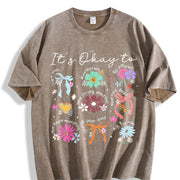 It's Okay to Boho Floral Vintage Washed T-Shirt in Brown
