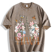 YHWH Yahweh Floral Christian Vintage Washed T-Shirt in Brown