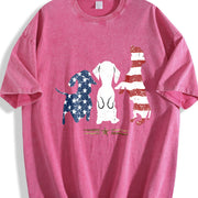 Patriotic Dog Silhouette Boxy Retro Y2K Vibes or Lived-in Vintage Washed T-Shirt in Red