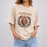 Fire-heart vintage washed oversized T-shirt in Beige