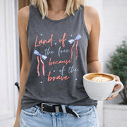 Coquette America Land of the Free Because of the Brave PNG Women's Color Cotton Tank Top in Gray