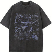 Sea Creatures Retro 90s Vintage Washed T-Shirt in Black