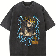 Jesus Lightning 90s Vintage Washed T-Shirt in Black