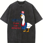 Embroidered Silly Goose America Vintage Washed T-Shirt in Black