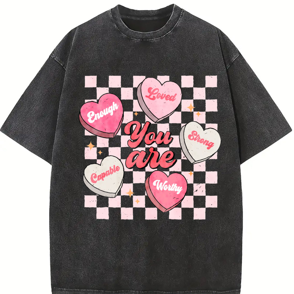 Valentine's Day Loose- Basic Stylish Vintage Washed T-Shirt in Black