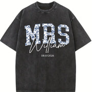 Custom Mrs. Blue Toile Bridal Party Vintage Washed T-Shirt in Black