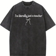 I'm Literally Just a Teacher Coquette Bow vintage washed oversized T-shirt in Black