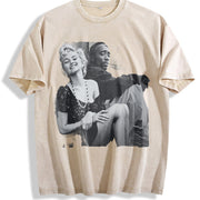 Marilyn Monroe and 2Pac vintage washed oversized T-shirt in Beige