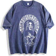 Praying Nun Tattoo Art Inspired Glory Threads Faith & vintage washed oversized T-shirt in Blue