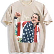 Jack Hughes USA Hockey vintage washed oversized T-shirt in Beige