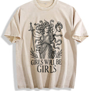 Girls Will Be Girls Medusa and Batik vintage washed oversized T-shirt in Beige