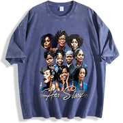 Black Empowerment Portraits & A Long Hot Story - Spring/ vintage washed oversized T-shirt in Blue
