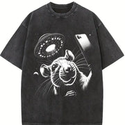 Rat Selfie with Ufo 90s Vintage Washed T-Shirt in Black