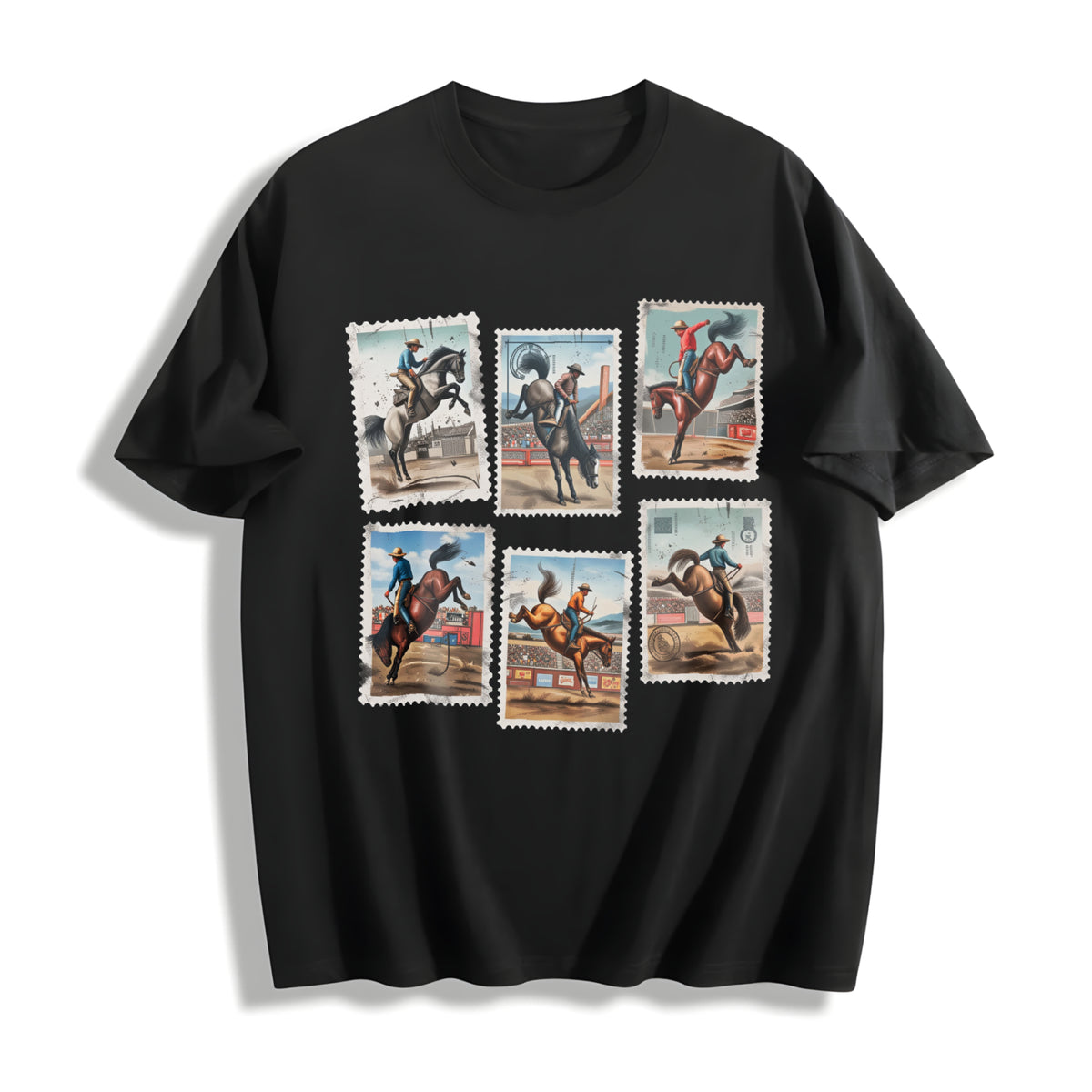 Rodeo Cowboy Western Cotton T-Shirt in Black