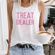 Treat Dealer Paw Prints Crew-neck Sleeveless Vest Outdoor Women's Color Cotton Tank Top in White