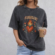 Fire-heart vintage washed oversized T-shirt in Black