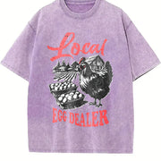 Retro Local Egg Dealer Chicken 90s Vintage Washed T-Shirt in Purple