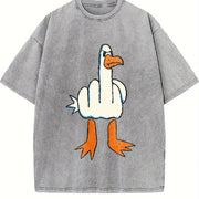 Retro I Don't Give a Duck Middle Finger Vintage Washed T-Shirt in Gray