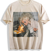 For Artistic Fantasy Swaddled Baby in Sky Above City Urban Vintage Washed T-Shirt in Beige