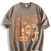 Preppy Fall Bow Pumpkin Pullover Vintage Washed T-Shirt in Brown