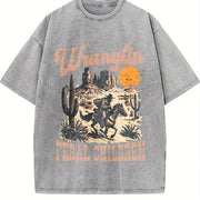 Retro Wranglin' Feral Children Raccoon 90s Western vintage washed oversized T-shirt in Gray