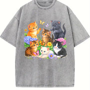 Cute Kitten Cat Lover Vintage Washed T-Shirt in Gray