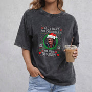 All I Want For Christmas Is For Steve To Survive vintage washed oversized T-shirt in Black