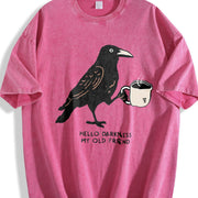 Hello Darkness My Old Friend Black Bird Coffee vintage washed oversized T-shirt in Red