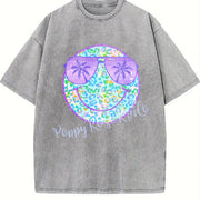 Purple Leopard Smiley Cute Beach Swimsuit Cover Up vintage washed oversized T-shirt in Gray
