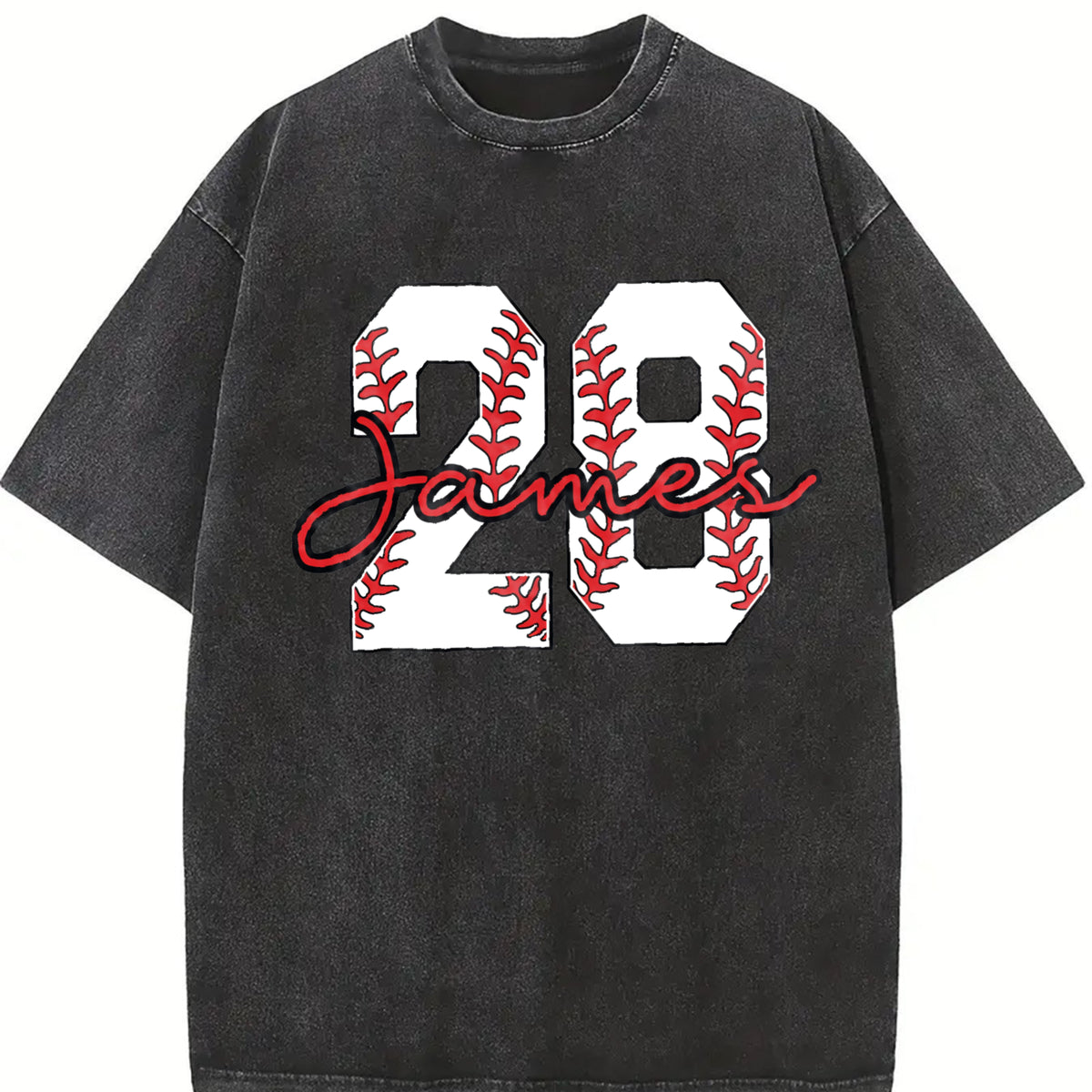 Custom Baseball Number Baseball Fan Sports Mom vintage washed oversized T-shirt in Black