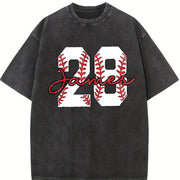 Custom Baseball Number Baseball Fan Sports Mom vintage washed oversized T-shirt in Black