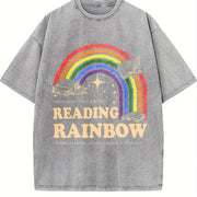 Reading Rainbow Retro Librarian Vintage Washed T-Shirt in Gray